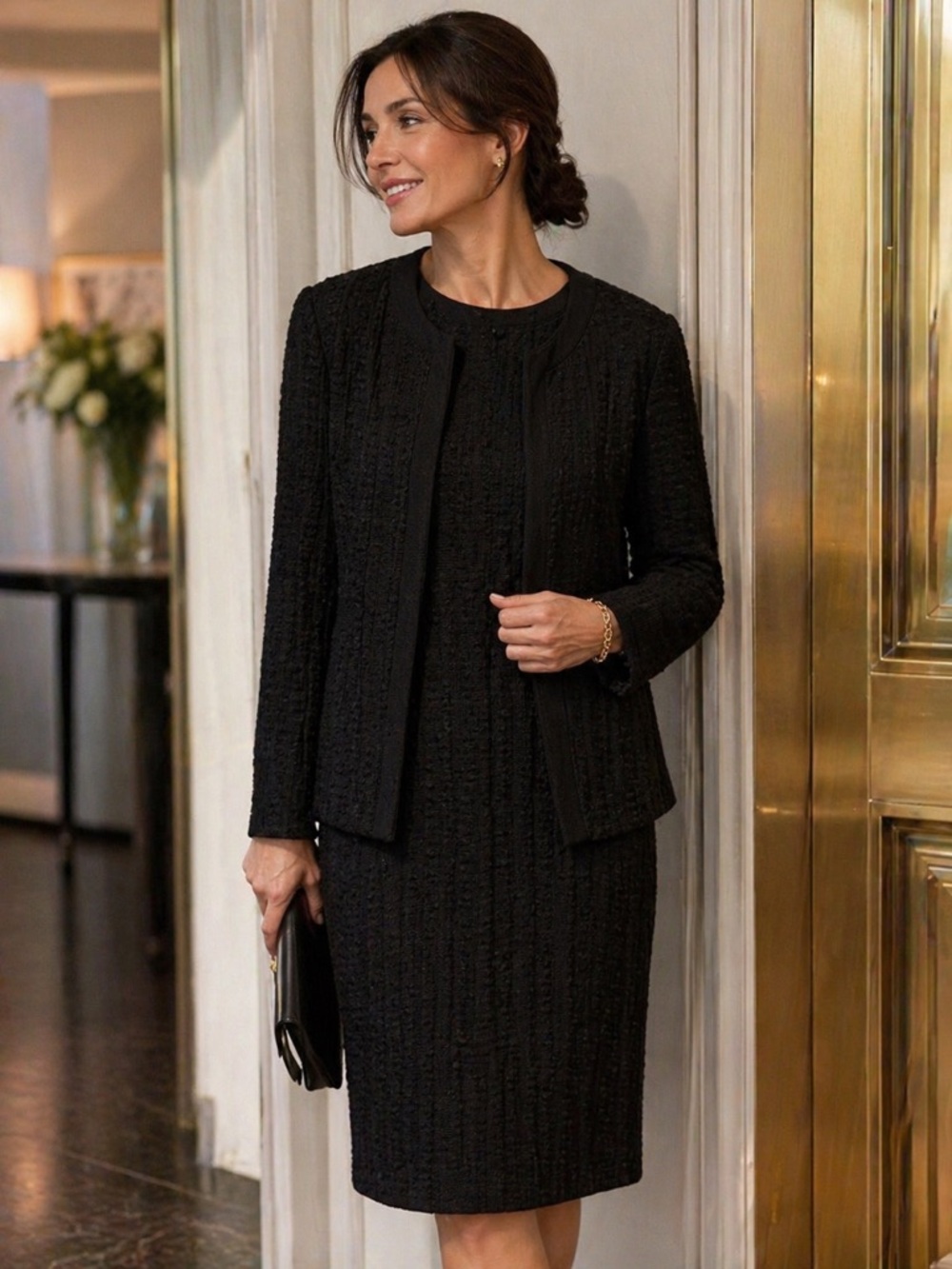 St. John Collection  Knit Jacket and Sleeveless Midi Dress size 8 excellent